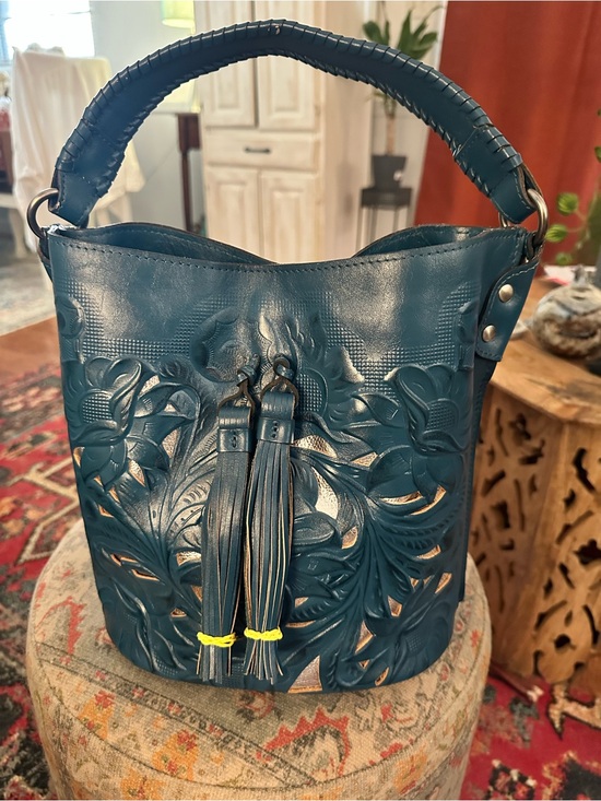 Patricia Nash Handbags - Patricia Nash ‘ Octavia’ Blue Tooled  Leather Tassel Hobo Bag. NWOTs